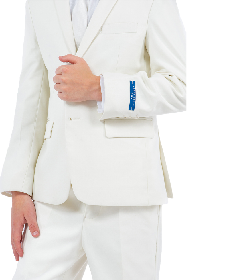 Perry Ellis Slim Fit Boys Suit 5-Piece Set (Sizes 2-20), Off-White