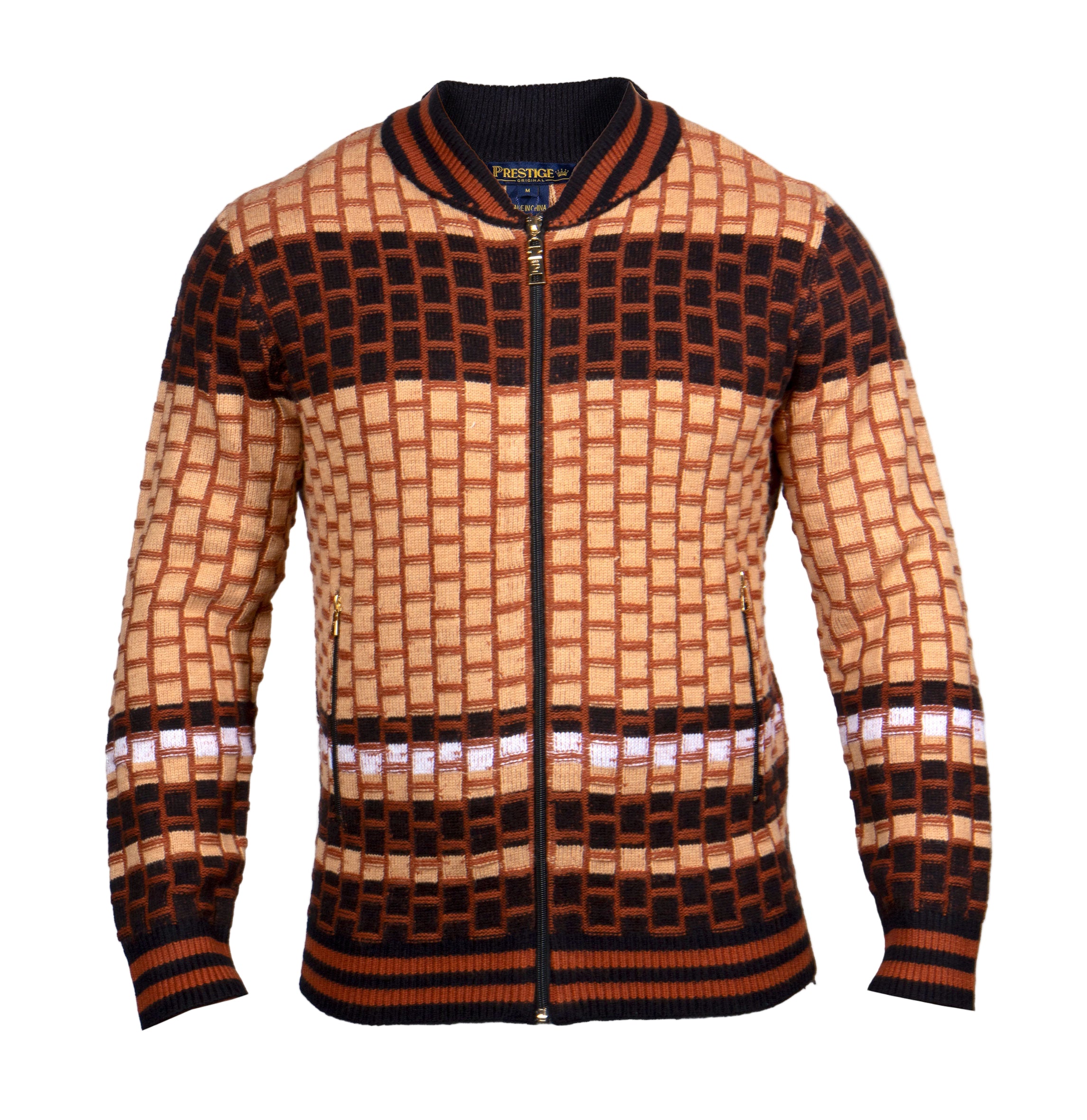 Prestige PD-375 Full Zip Jaccard Sweater BLACK