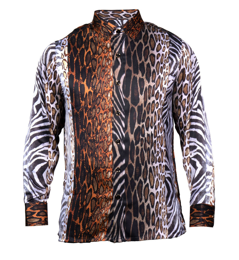Prestige PR-6650 Long Sleeve Satin Shirt Brown
