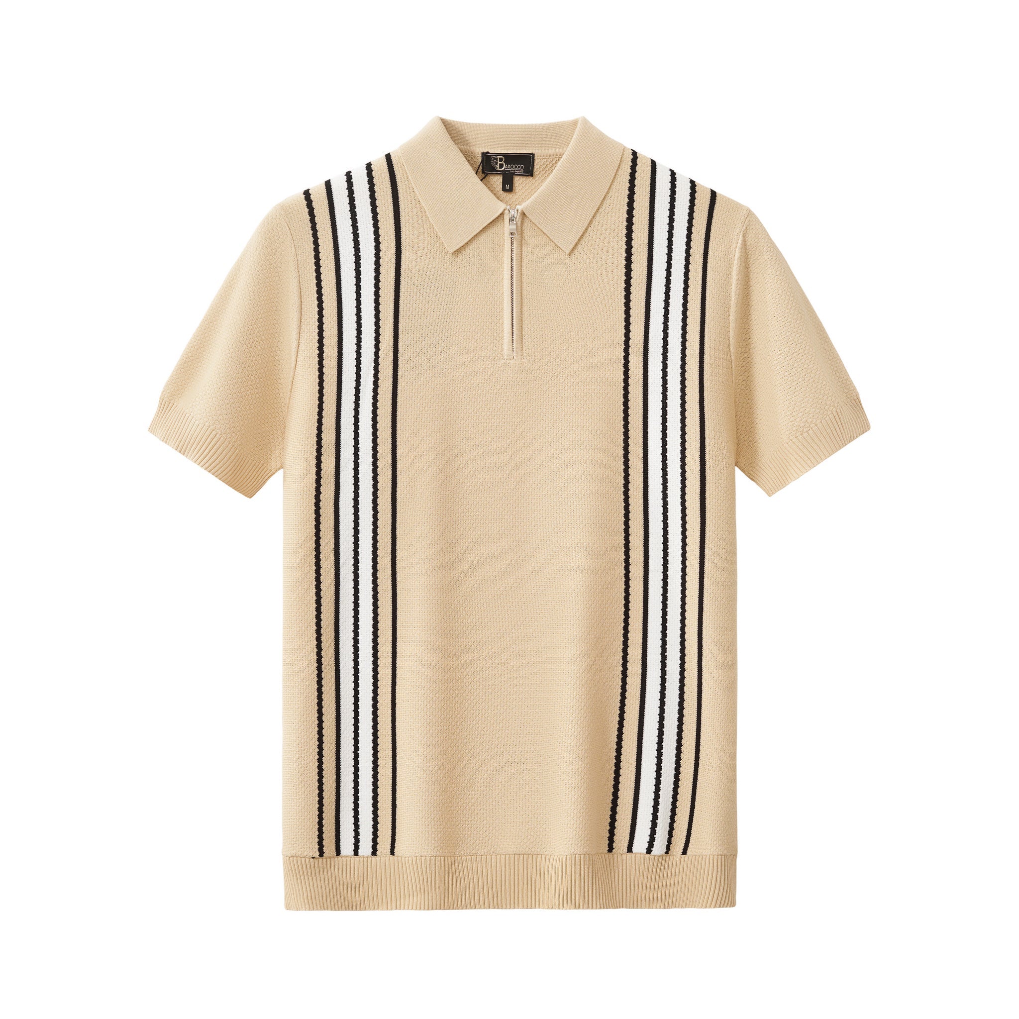 Retro Stripe Zip Knit Polo KHAKI/WHITE
