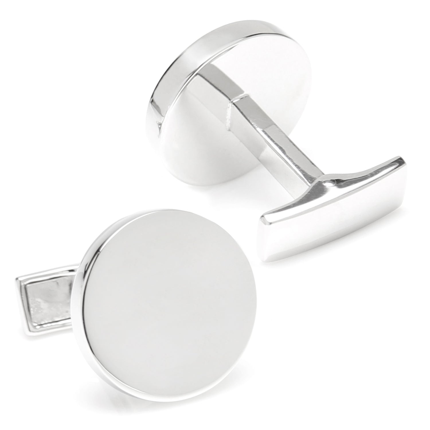 Sterling Silver Infinity Edge Round Engravable Cufflinks