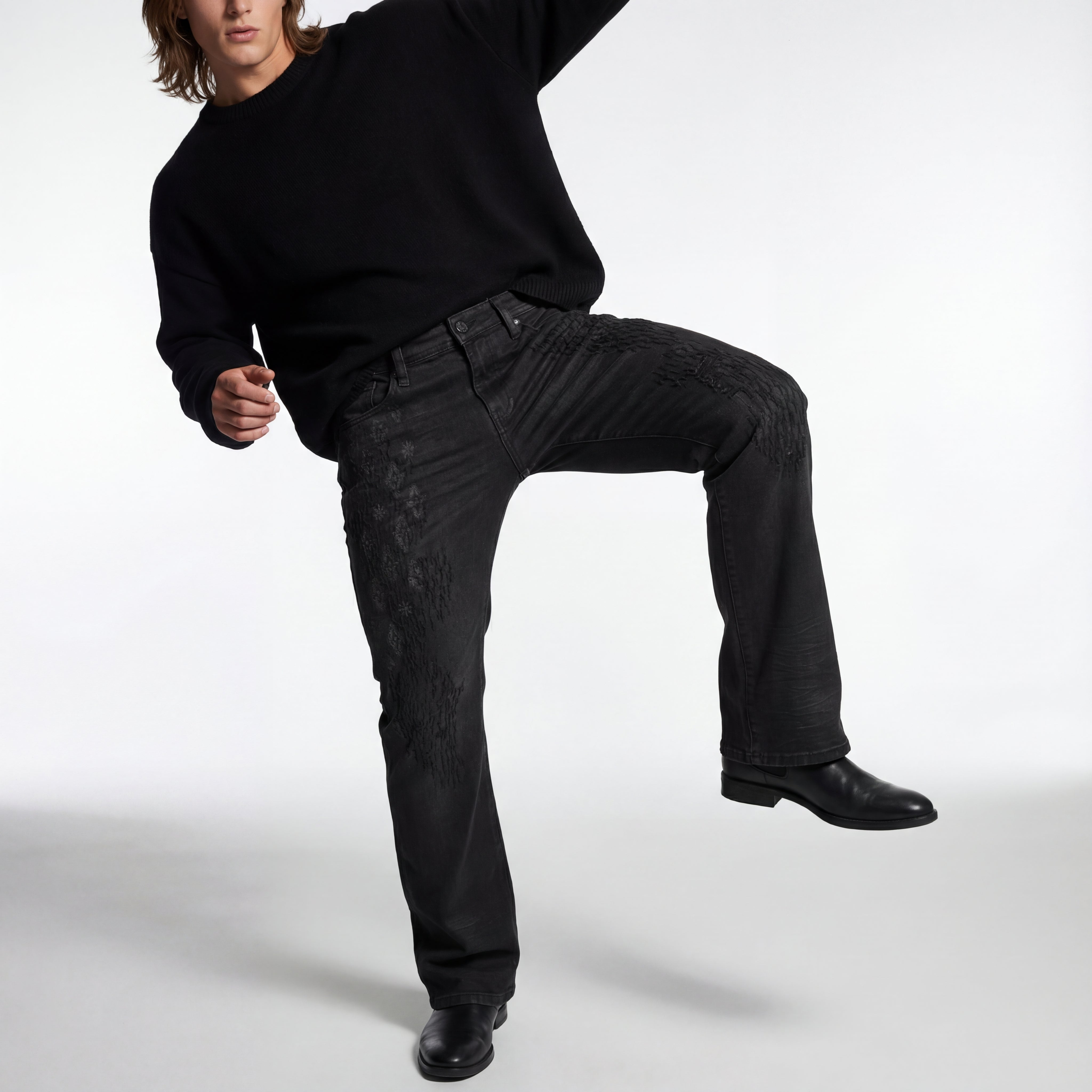 Regalia Medallion Print Denim Pant BLACK