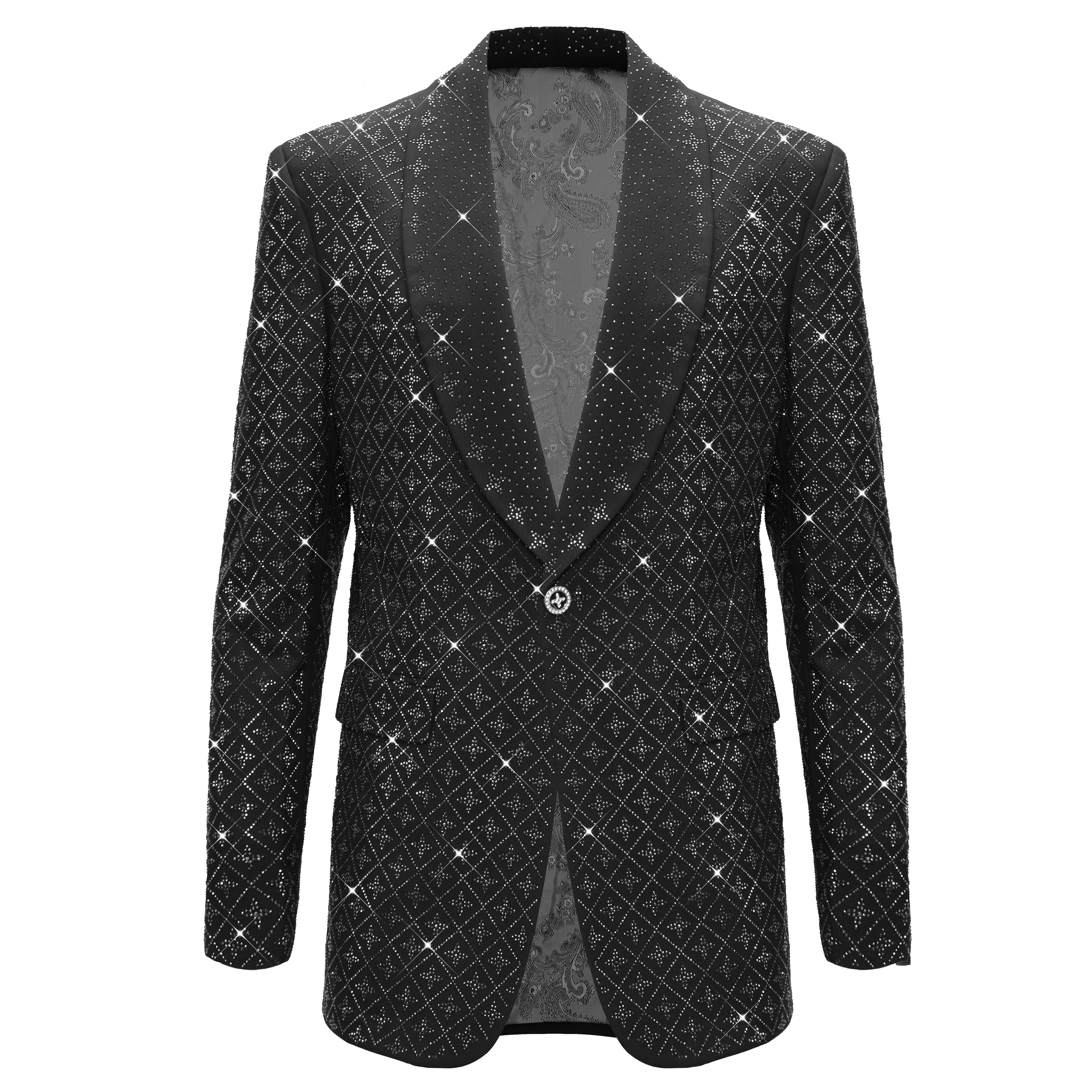 Elegant Blazer with Sparkling Embellishments BLACK/SILVER