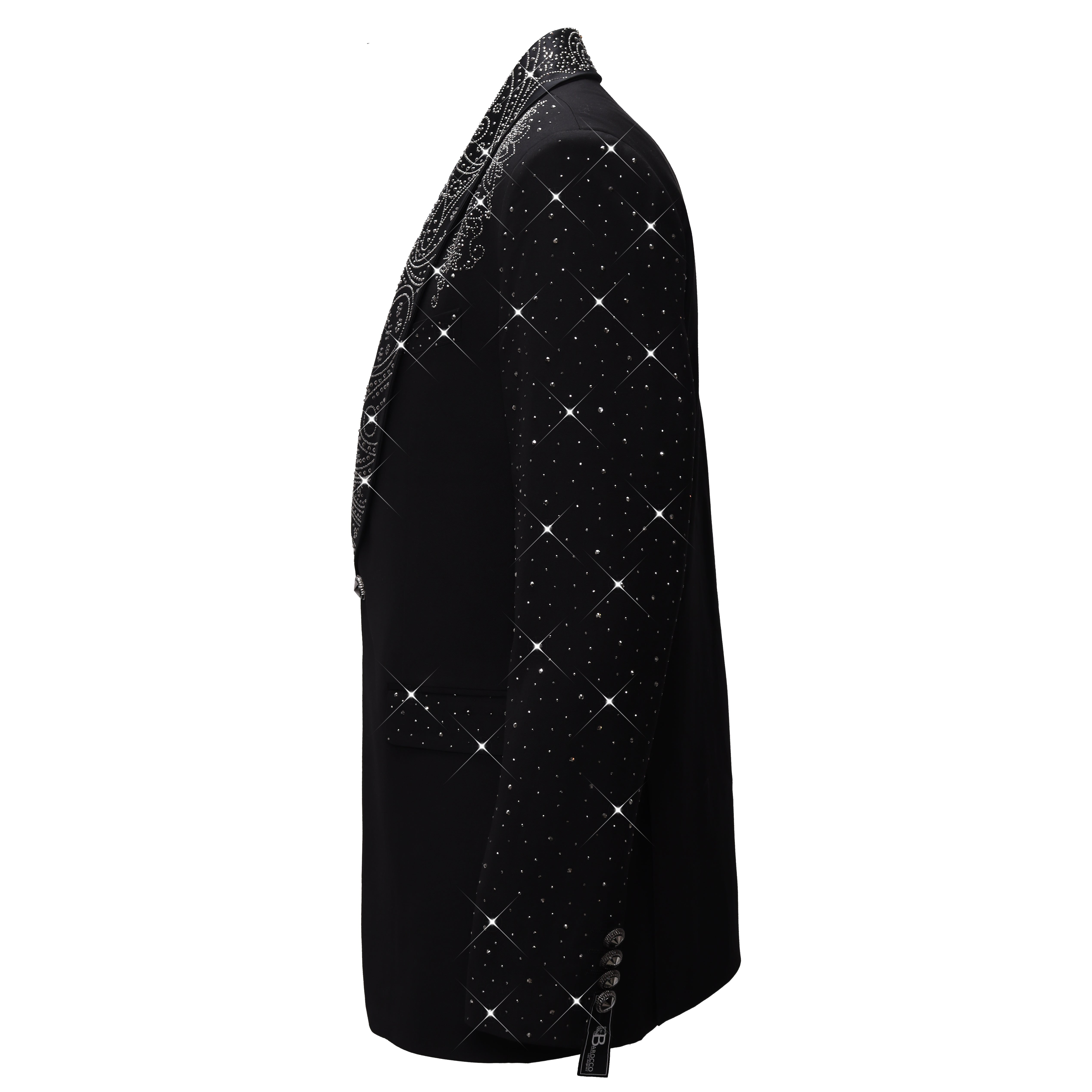 Luxurious Black Blazer with Elegant Rhinestone Emb BLACK