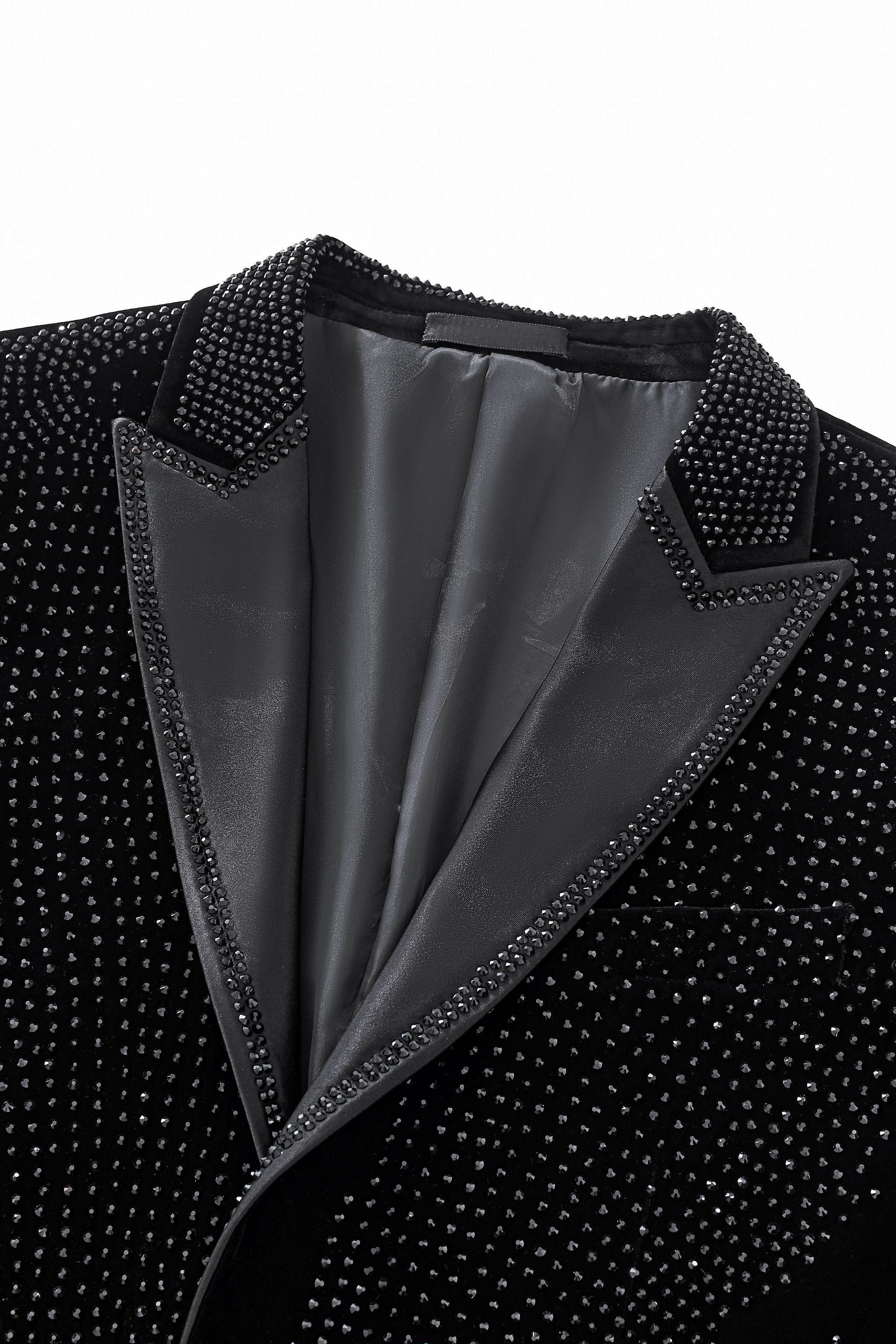 Regal Cascades Embellished Velvet Blazer BLACK/BLACK