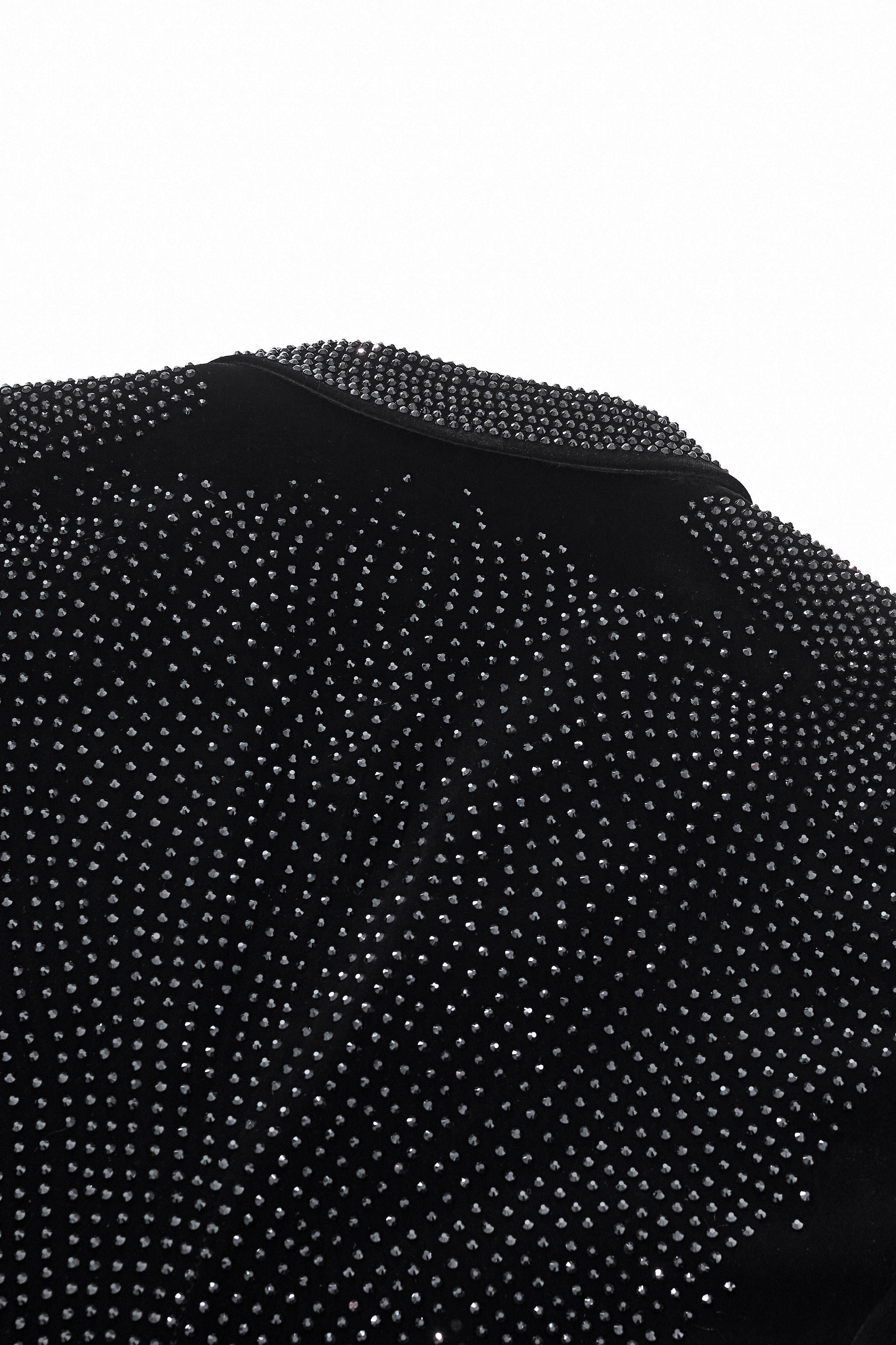 Regal Cascades Embellished Velvet Blazer BLACK/BLACK