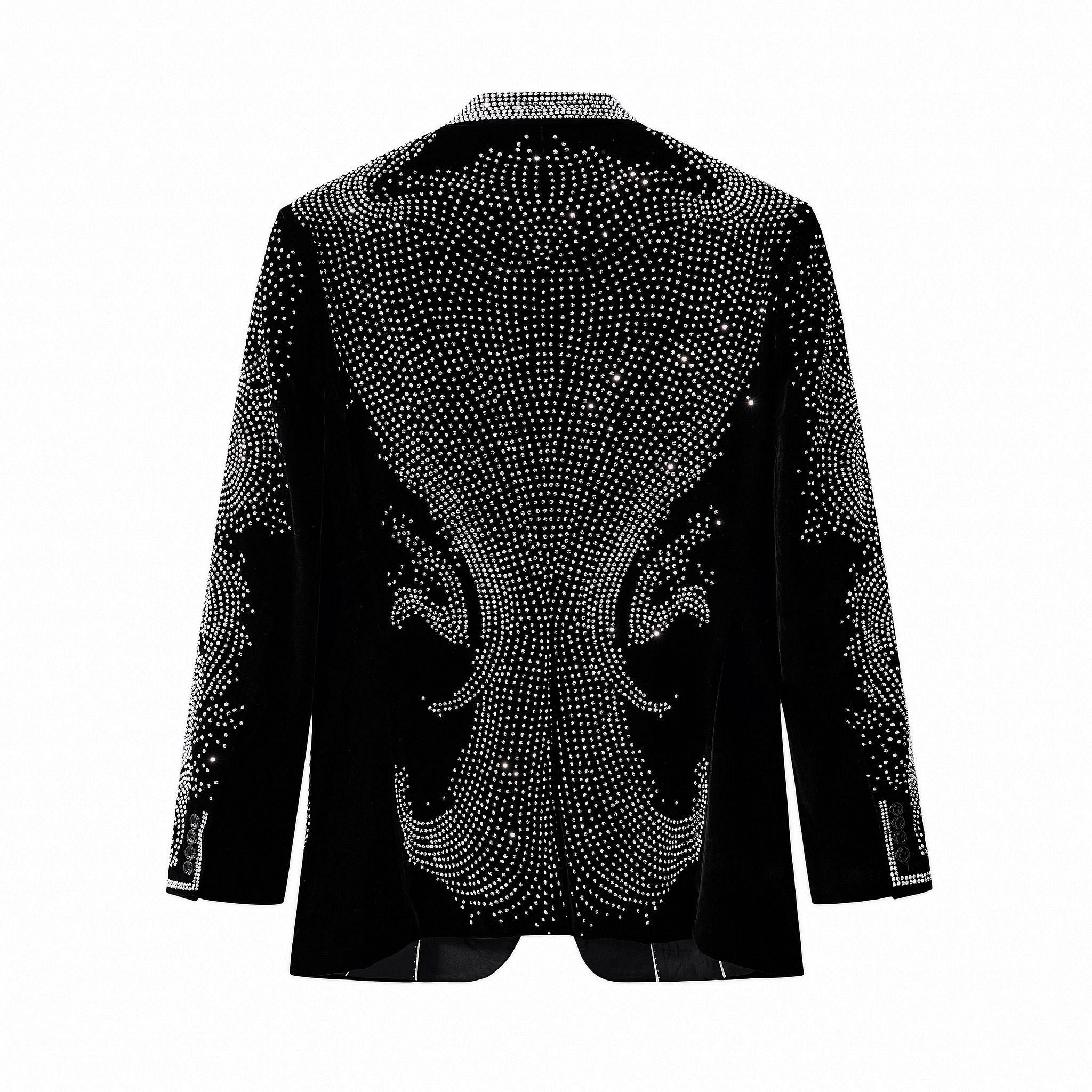 Regal Cascades Embellished Velvet Blazer BLACK/SILVER