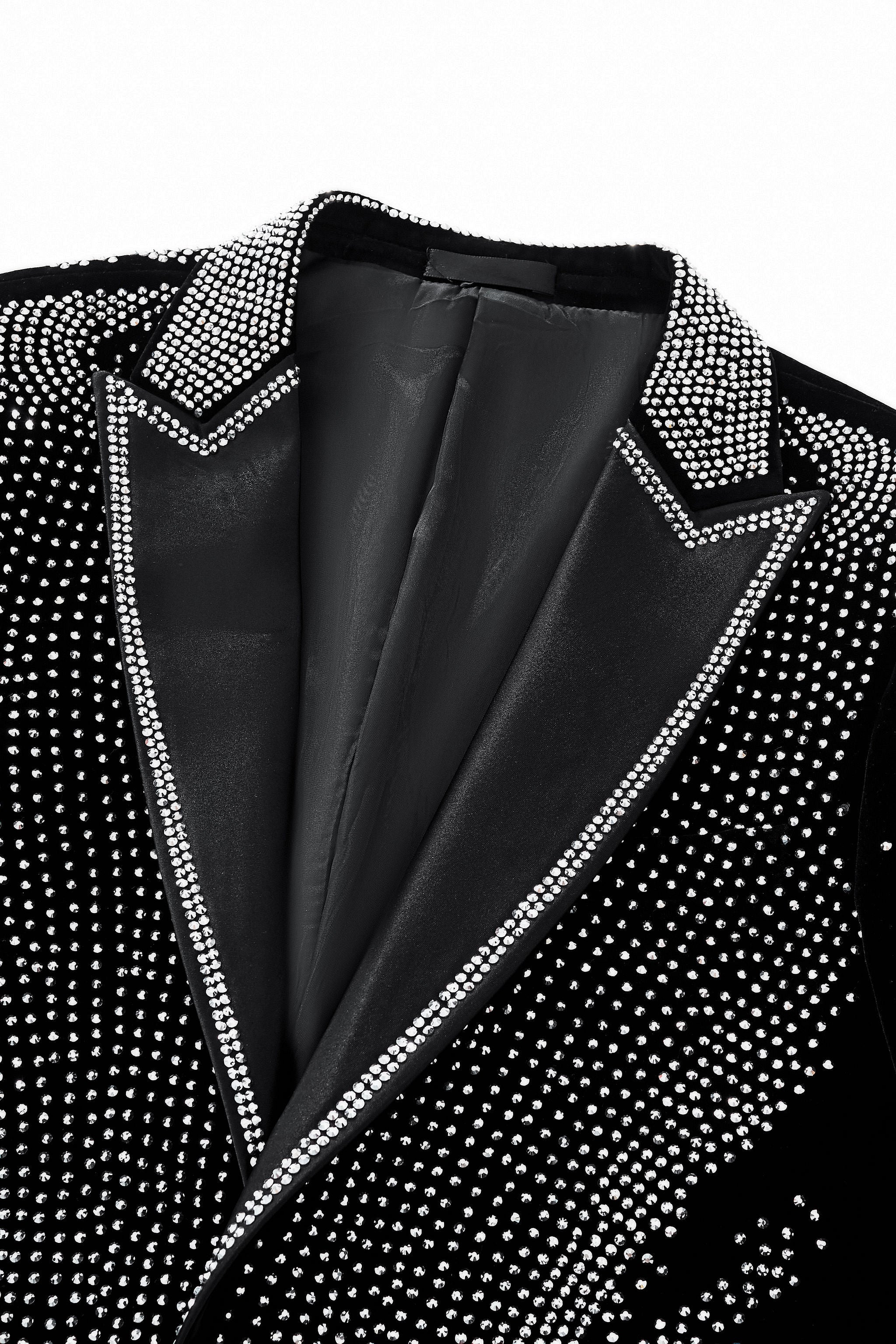 Regal Cascades Embellished Velvet Blazer BLACK/SILVER