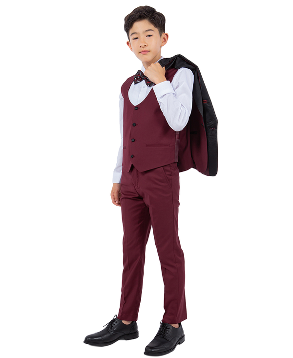 Stacy Adams Slim Fit Boys 5pc Tuxedo, Burgundy