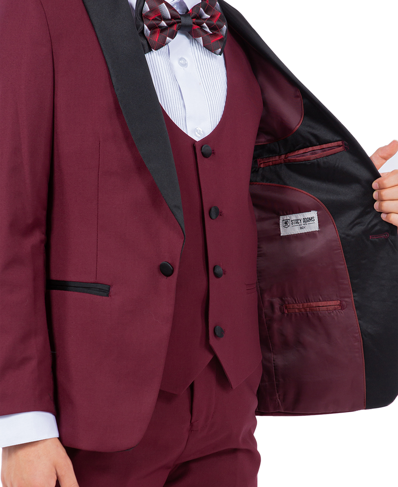 Stacy Adams Slim Fit Boys 5pc Tuxedo, Burgundy