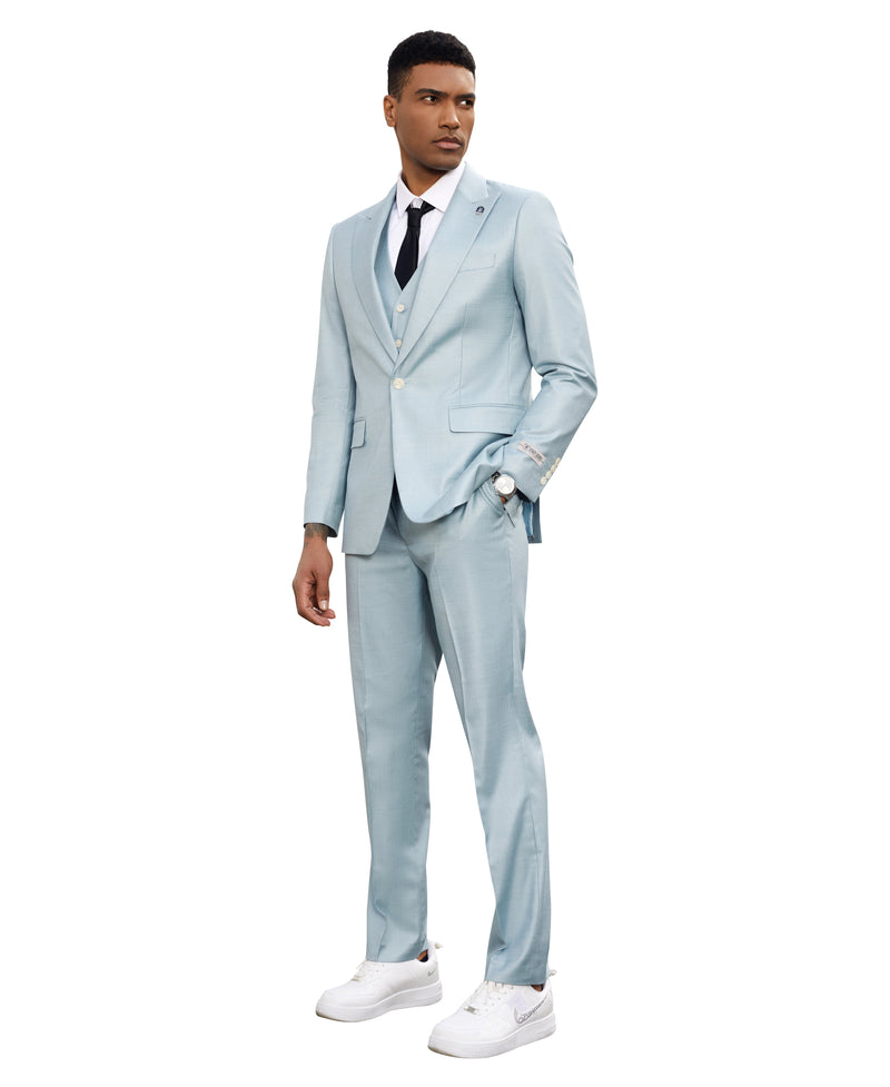 Stacy Adams Hybrid Fit 3-Piece Suit, Solid Teal