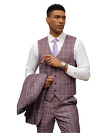 Stacy Adams Hybrid-Fit 3-Piece Vested Suit, Lilac Windowpane