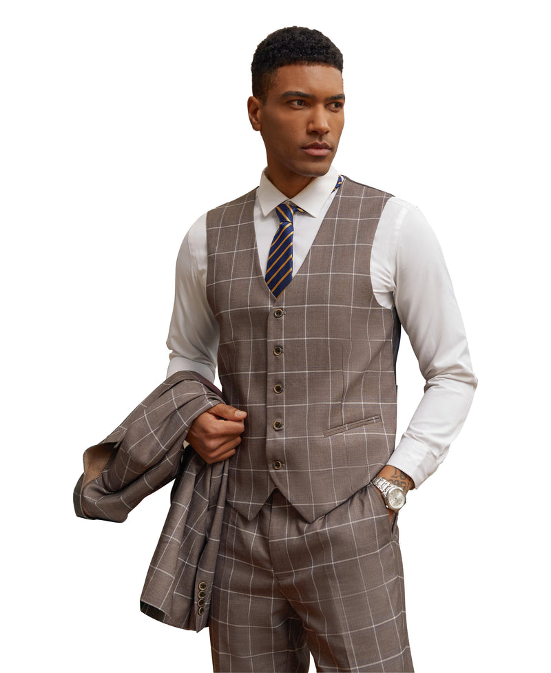 Stacy Adams Hybrid-Fit Vested Suit, Brown Windowpane