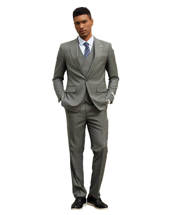 Stacy Adams Hybrid-Fit Vested Suit, Dark Green Pinstriped