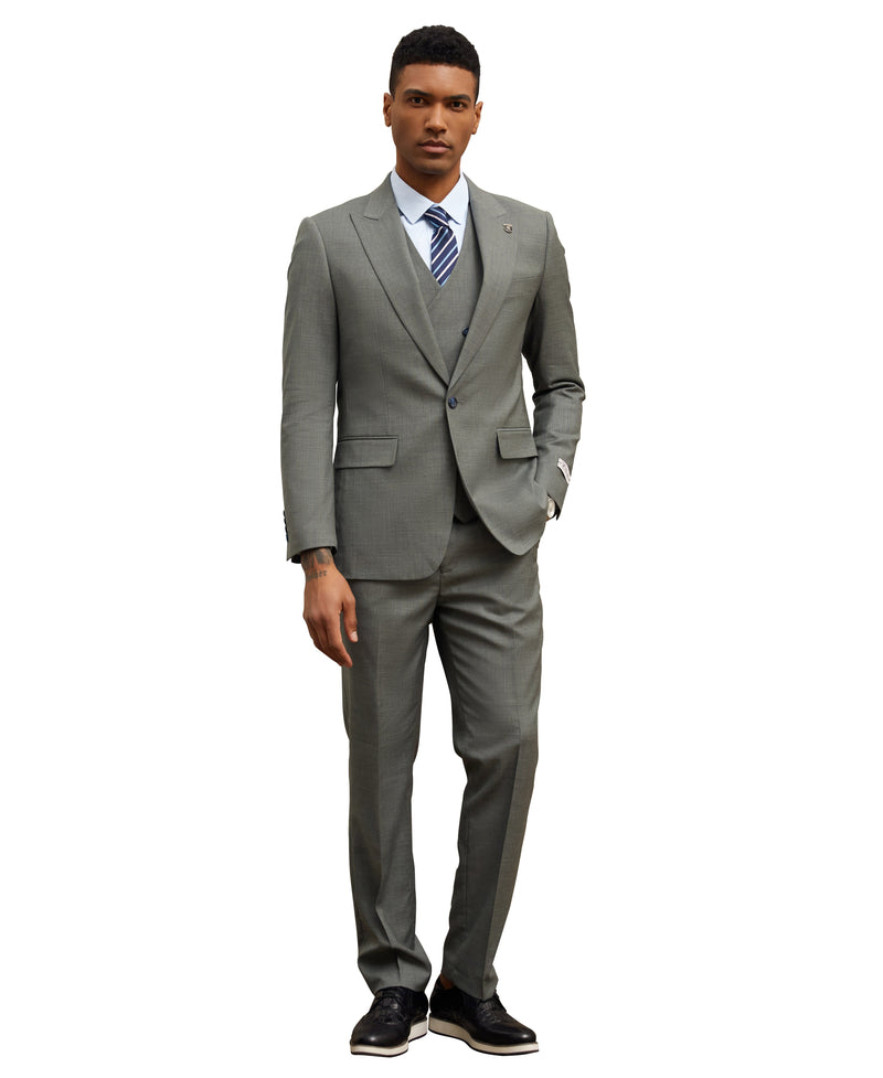 Stacy Adams Hybrid-Fit Vested Suit, Dark Green Pinstriped