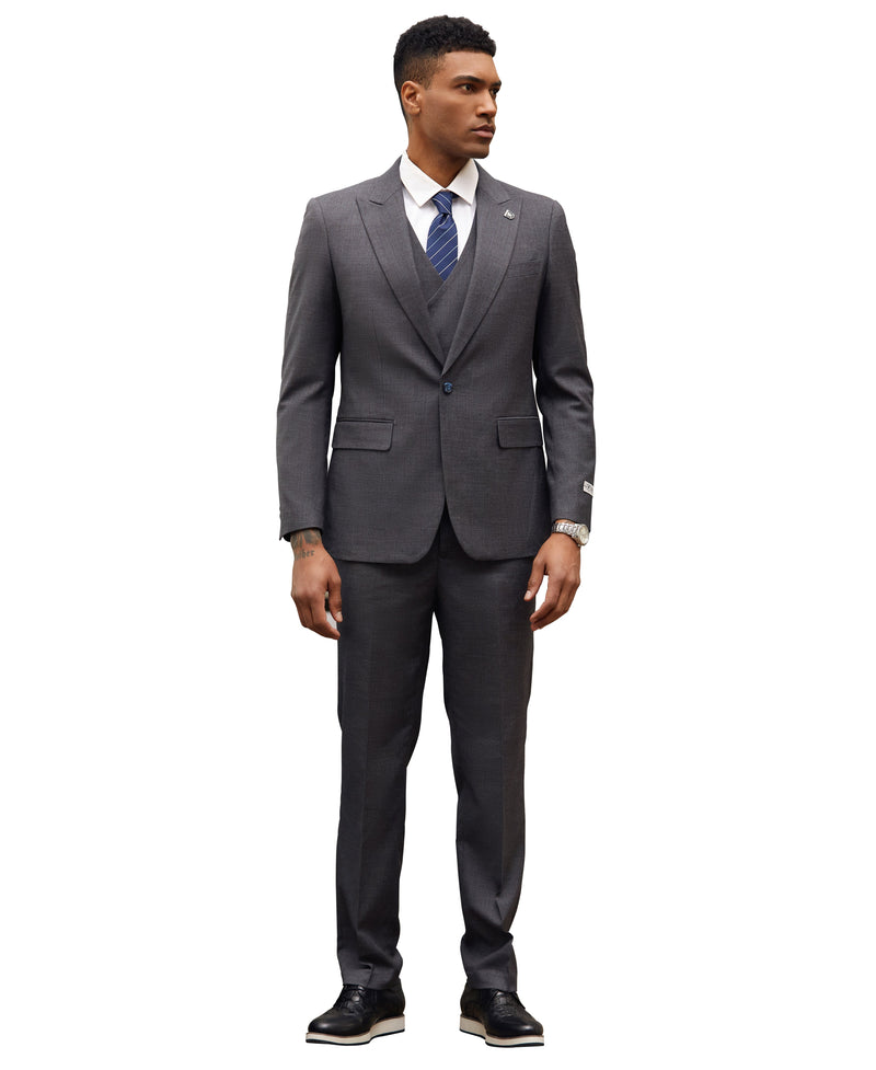 Stacy Adams Hybrid-Fit Vested Suit, Charcoal Pinstriped