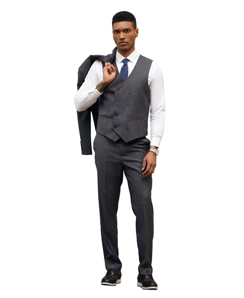 Stacy Adams Hybrid-Fit Vested Suit, Charcoal Pinstriped