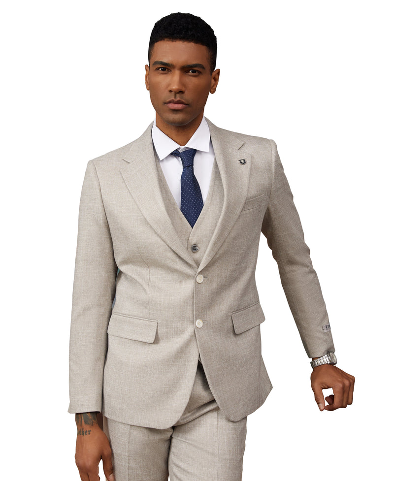 Stacy Adams Hybrid-Fit Vested 3-Piece Suit, Textured Grey