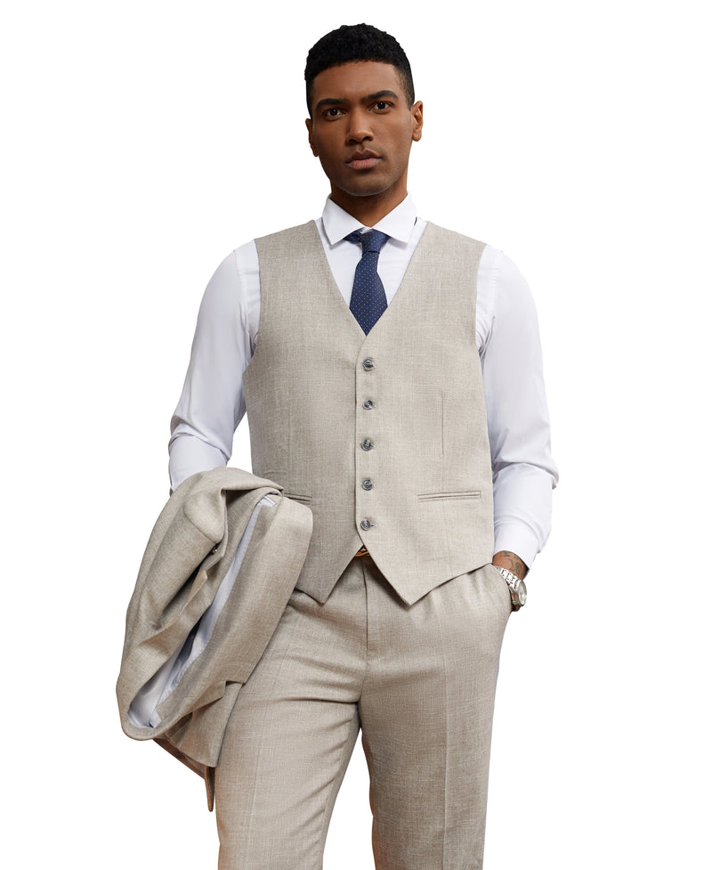 Stacy Adams Hybrid-Fit Vested 3-Piece Suit, Textured Grey