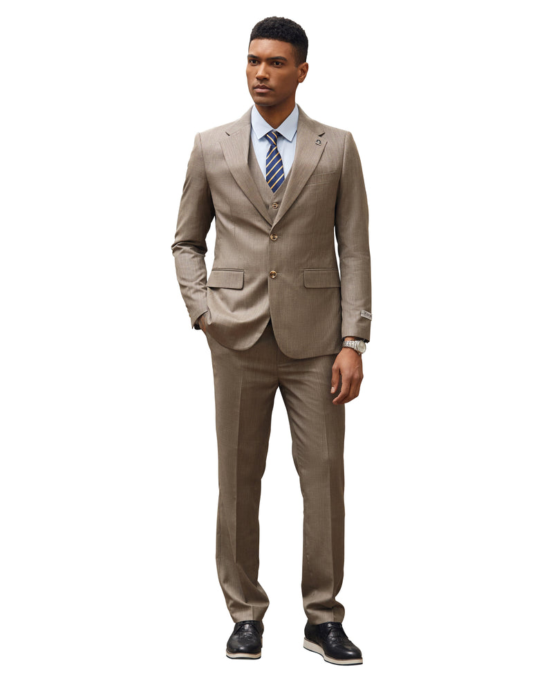 Stacy Adams Hybrid-Fit Vested 3-Piece Suit, Textured Dark Tan