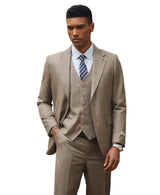 Stacy Adams Hybrid-Fit Vested 3-Piece Suit, Textured Dark Tan