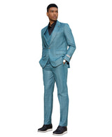 Stacy Adams Hybrid-Fit Vested Suit, Teal Windowpane