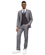 Stacy Adams Hybrid-Fit Vested Suit, Medium Gray Pinstriped