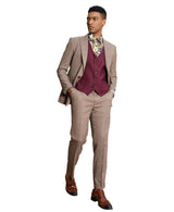 Stacy Adams Hybrid-Fit Vested Suit, Light Brown Windowpane