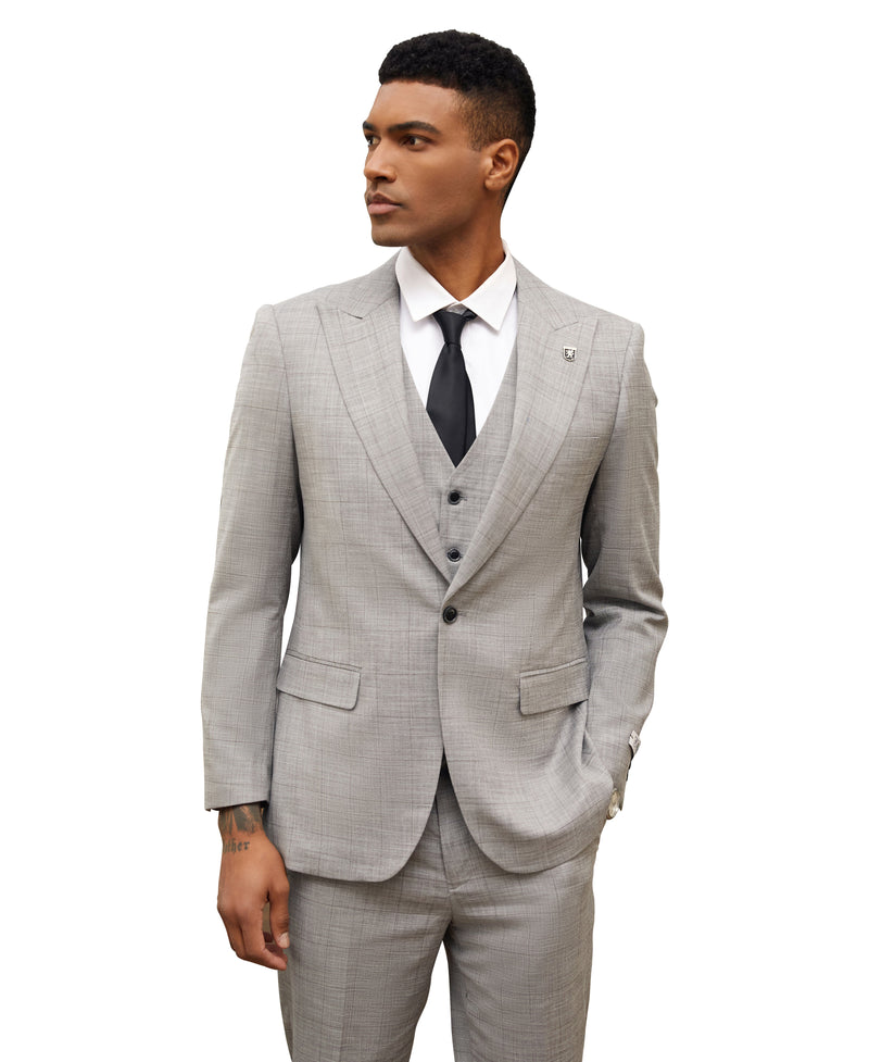 Stacy Adams Hybrid-Fit Vested Suit, Light Grey Windowpane