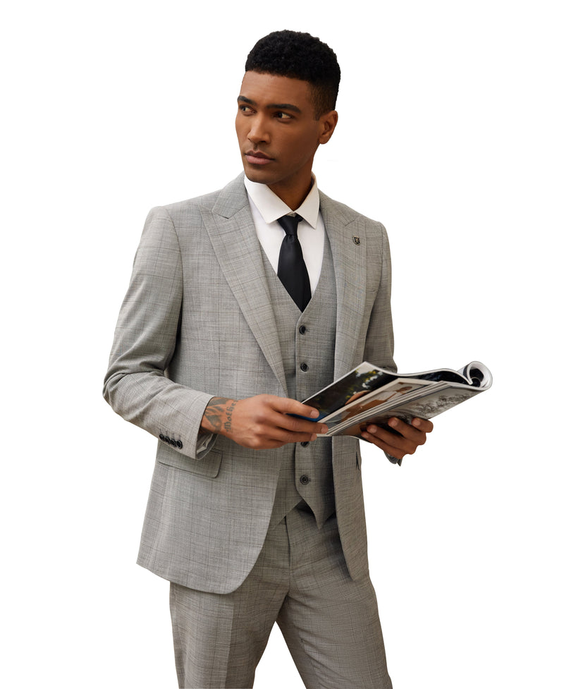 Stacy Adams Hybrid-Fit Vested Suit, Light Grey Windowpane