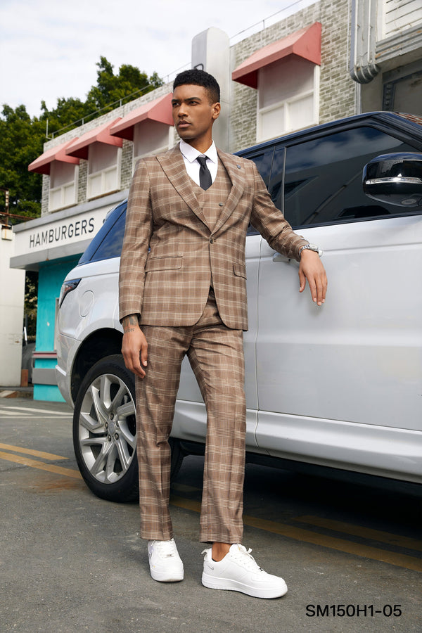 Stacy Adams Hybrid-Fit Vested Suit, Brown Windowpane