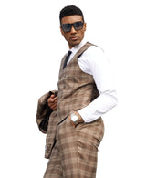 Stacy Adams Hybrid-Fit Vested Suit, Brown Windowpane