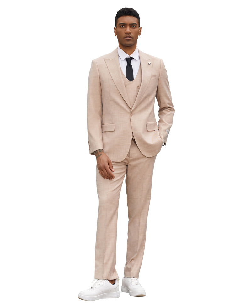 Stacy Adams Hybrid-Fit Vested Suit, Textured Light Camel