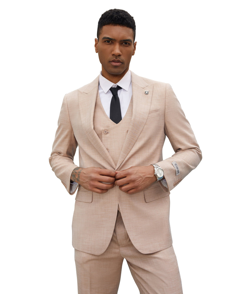 Stacy Adams Hybrid-Fit Vested Suit, Textured Light Camel