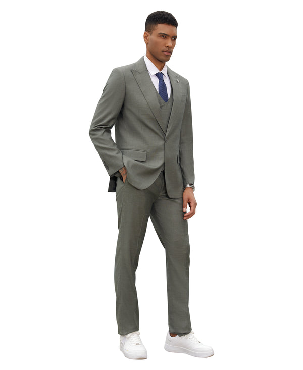 Stacy Adams Hybrid-Fit Vested 3-Piece Suit, Textured Light Green