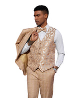 Stacy Adams Hybrid-Fit Vested Suit, Glen Check Light Tan