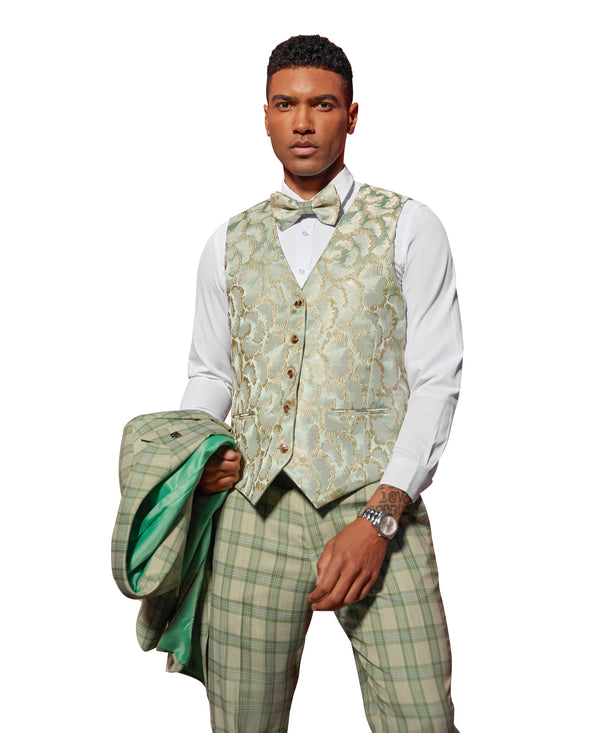 Stacy Adams Hybrid-Fit Vested Suit, Glen Check Lime Green