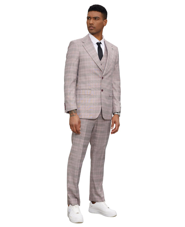 Stacy Adams Hybrid-Fit Vested Suit, Grey Glen Plaid