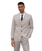 Stacy Adams Hybrid-Fit Vested Suit, Light Tan Glen Plaid