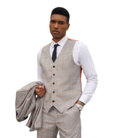 Stacy Adams Hybrid-Fit Vested Suit, Light Tan Glen Plaid