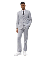 Stacy Adams Hybrid-Fit Vested Suit, Baby Blue Glen Plaid