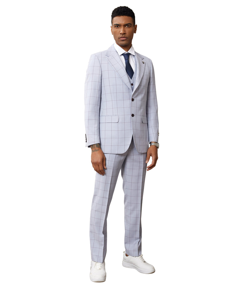 Stacy Adams Hybrid-Fit Vested Suit, Blue Windowpane