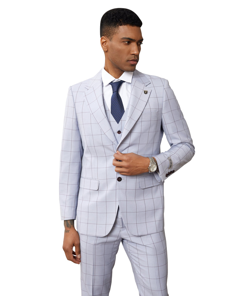 Stacy Adams Hybrid-Fit Vested Suit, Blue Windowpane