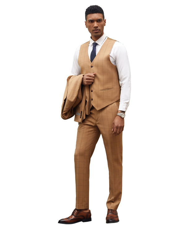 Stacy Adams Hybrid-Fit Vested Suit, Rust Windowpane