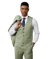 Stacy Adams Hybrid-Fit Vested Suit, Green Windowpane