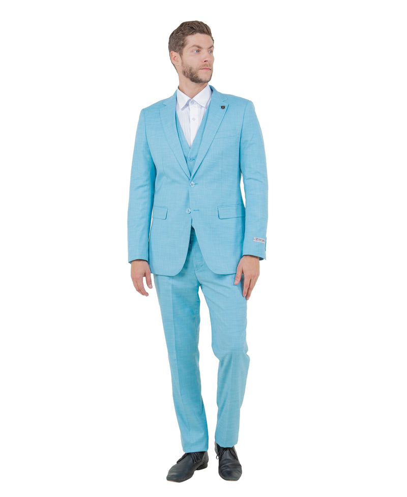 Stacy Adams Hybrid-Fit Vested 3-Piece Suit, Textured Teal