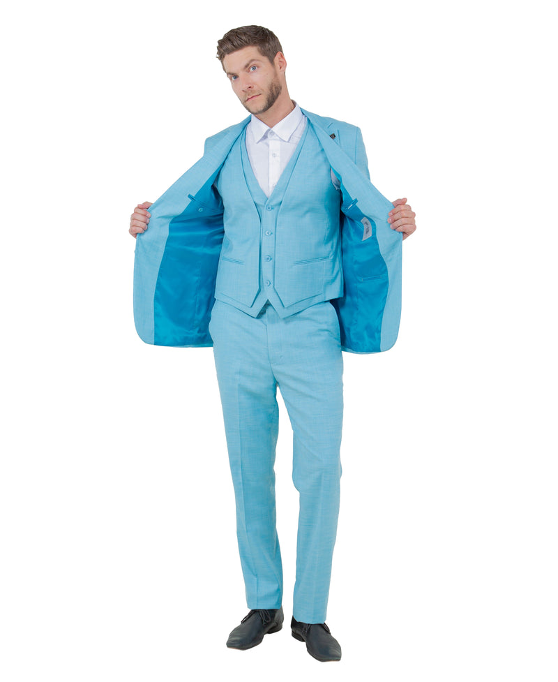 Stacy Adams Hybrid-Fit Vested 3-Piece Suit, Textured Teal