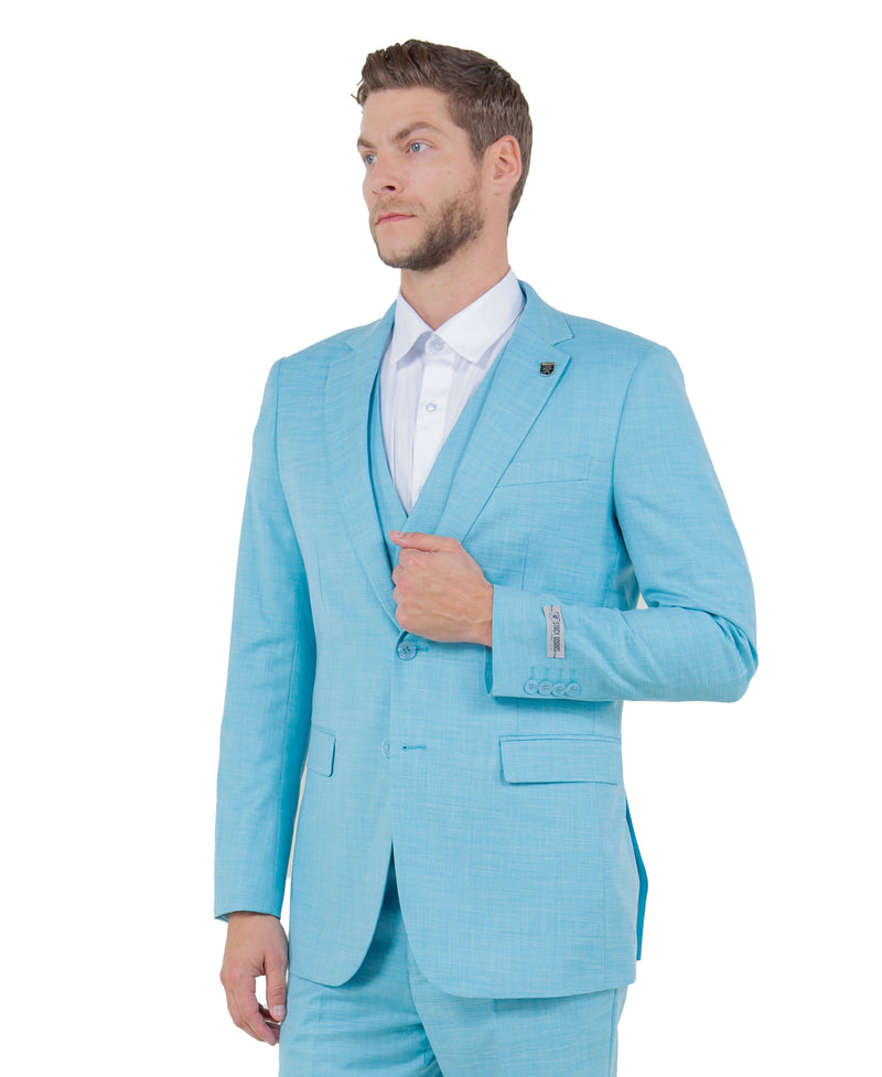 Stacy Adams Hybrid-Fit Vested 3-Piece Suit, Textured Teal