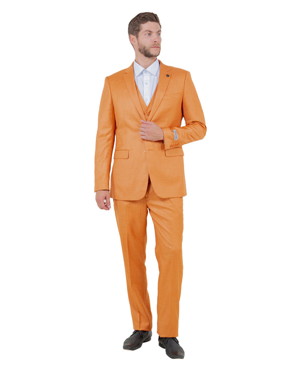 Stacy Adams Hybrid-Fit Vested 3-Piece Suit, Textured Orange