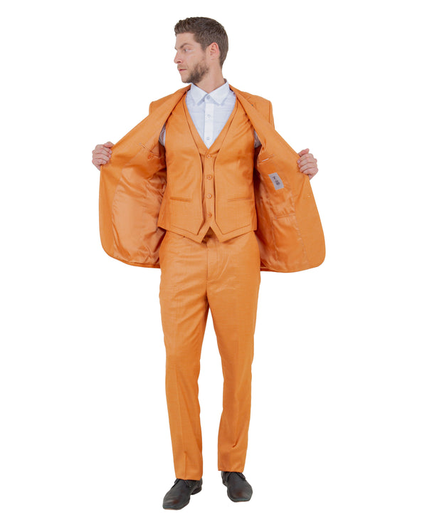 Stacy Adams Hybrid-Fit Vested 3-Piece Suit, Textured Orange